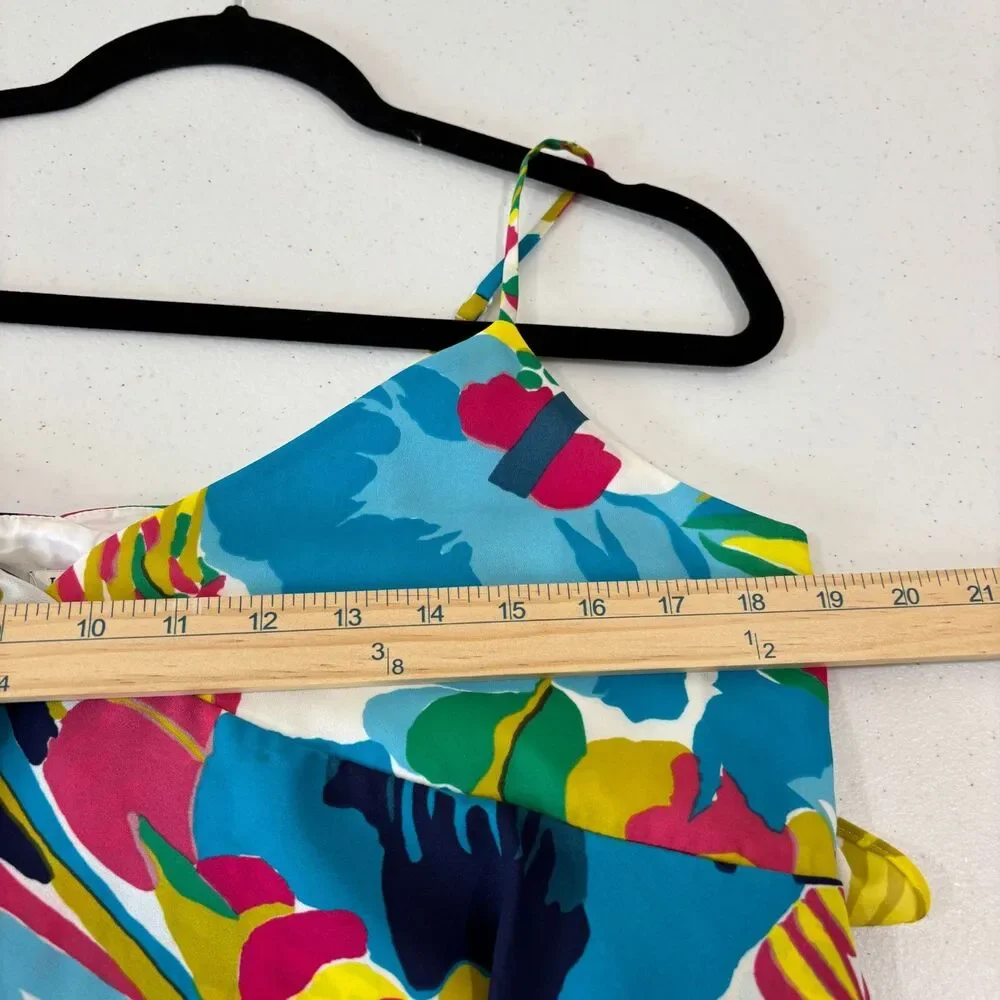 J Crew Dress Women's 10 Blue Floral Spaghetti Straps Mini Vacation Tropical